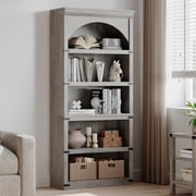 5 Tier Arched Bookcase, Farmhouse Bookcase Display Racks, Curved Storage Rack Bookshelf for Bedroom Living Room Home Office, Gray
