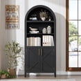 thumbnail image 1 of Memoryfield 5-Tier Arched Bookcase with Doors, Modern Bookshelf Storage Cabinet, Open Display Shelf, for Home Office Living Room, Black, 1 of 8
