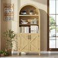 thumbnail image 1 of 5-Tier Arched Bookcase with Doors, Modern Bookshelf Storage Cabinet, Open Display Shelf, for Home Office Living Room, Natural, 1 of 8