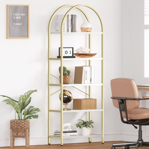 5-Tier Arched Bookshelf, 70.87" Tall Modern Standing Metal Bookcase, Display Rack for Bedroom Living Room Home Office