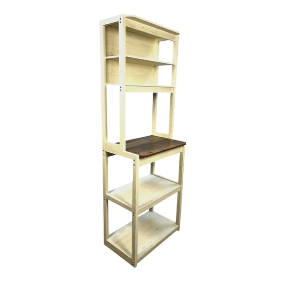 5-Tier Bakers Rack, Kitchen Storage Shelf and Microwave Stand with Coffee Bar, Particle Board Organizer for Pantry, 23.62 Inch, Brown and White