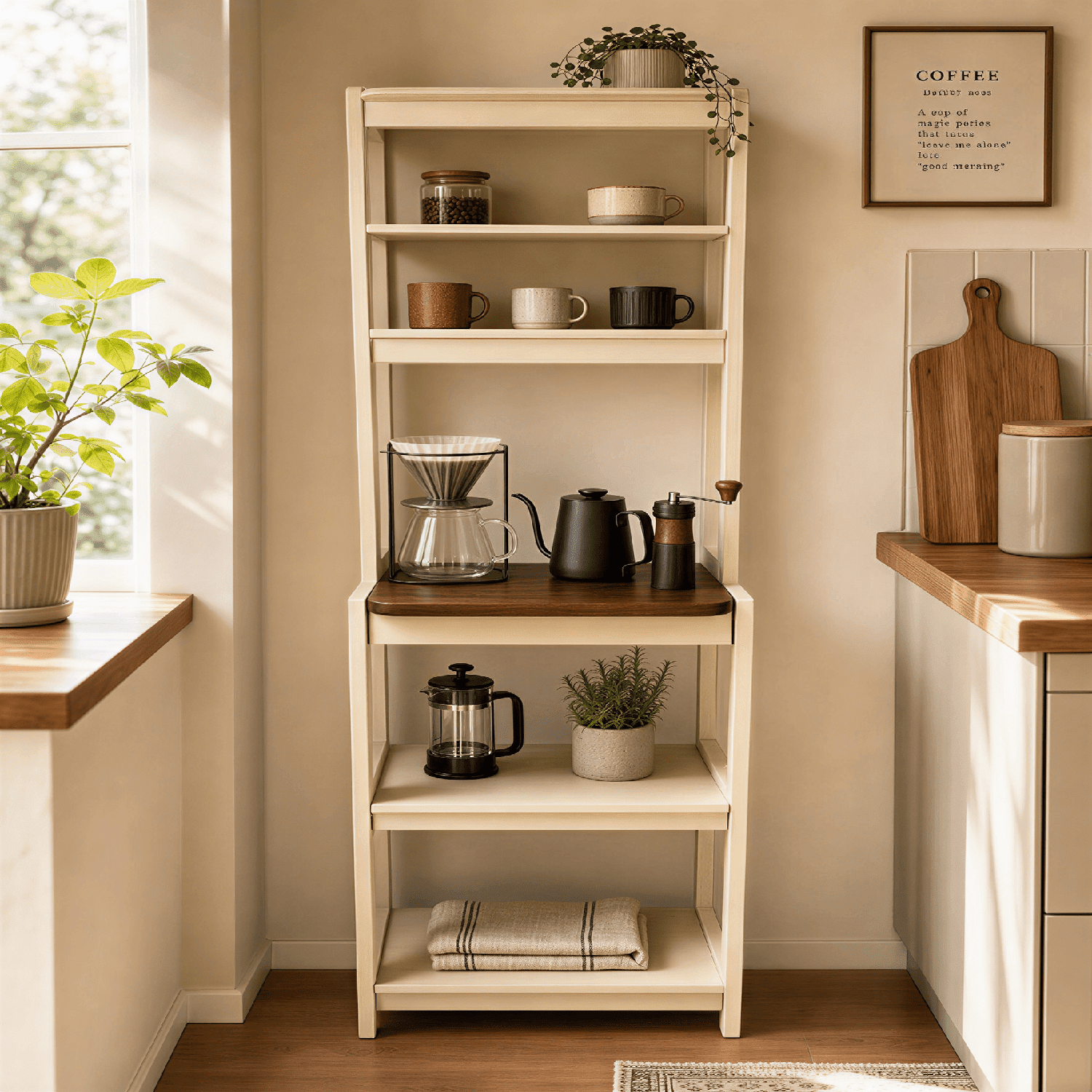 5-Tier Bakers Rack, Multipurpose Kitchen Storage Shelf, Microwave Stand & Coffee Bar with Adjustable Shelves
