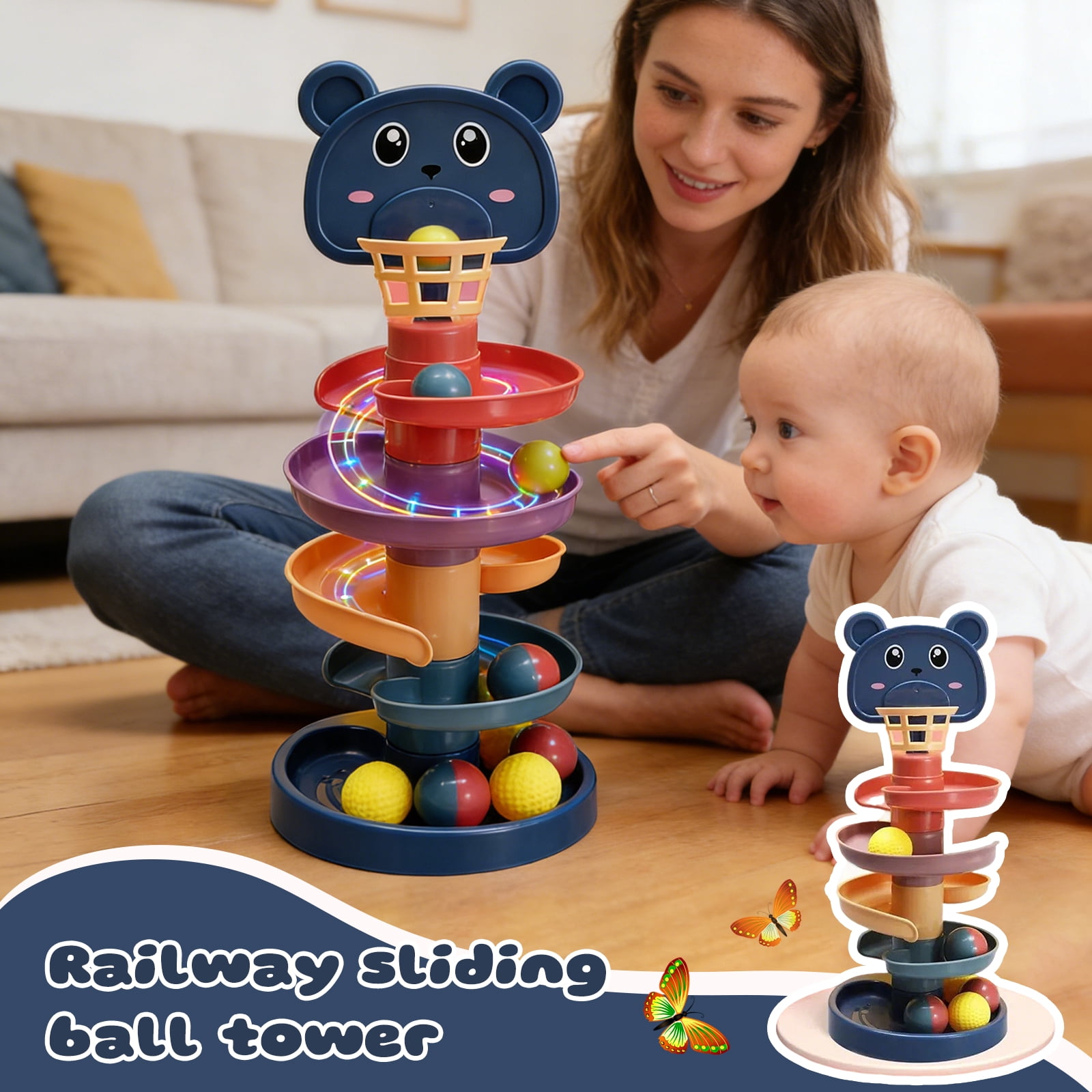 Stackable Ball Tower 5-Tier Ball Drop Tower with Multi-Colored Balls – Gravity-Fed Kinetic ...
