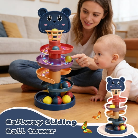 5-Tier Ball Drop Tower with Multi-Colored Balls ā Gravity-Fed Kinetic Motion Track, Interactive Roll Tower for Hand-Eye Coordination & Skill Development