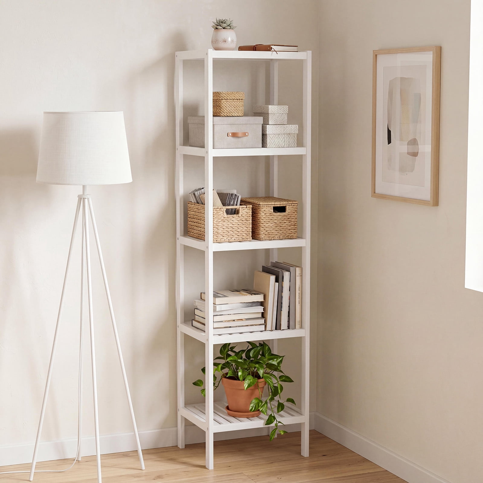 5-Tier Bamboo Freestanding Shelving Unit, Narrow Vertical Storage Rack ...