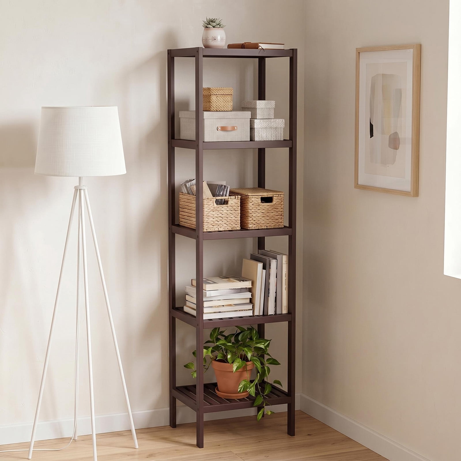 5-Tier Bamboo Freestanding Shelving Unit, Narrow Vertical Storage Rack ...