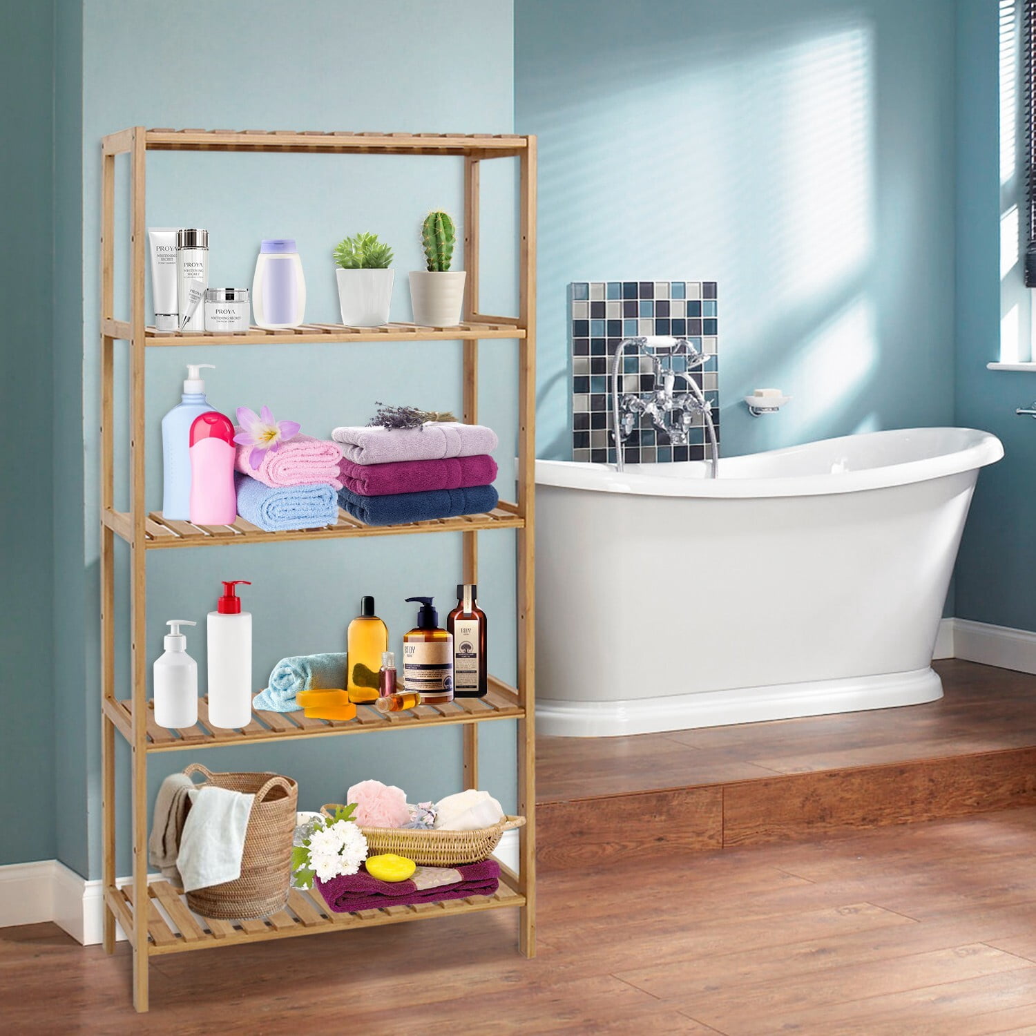5-Tier Bamboo Shelf Storage Rack Utility Shelving Organizer Living Room ...