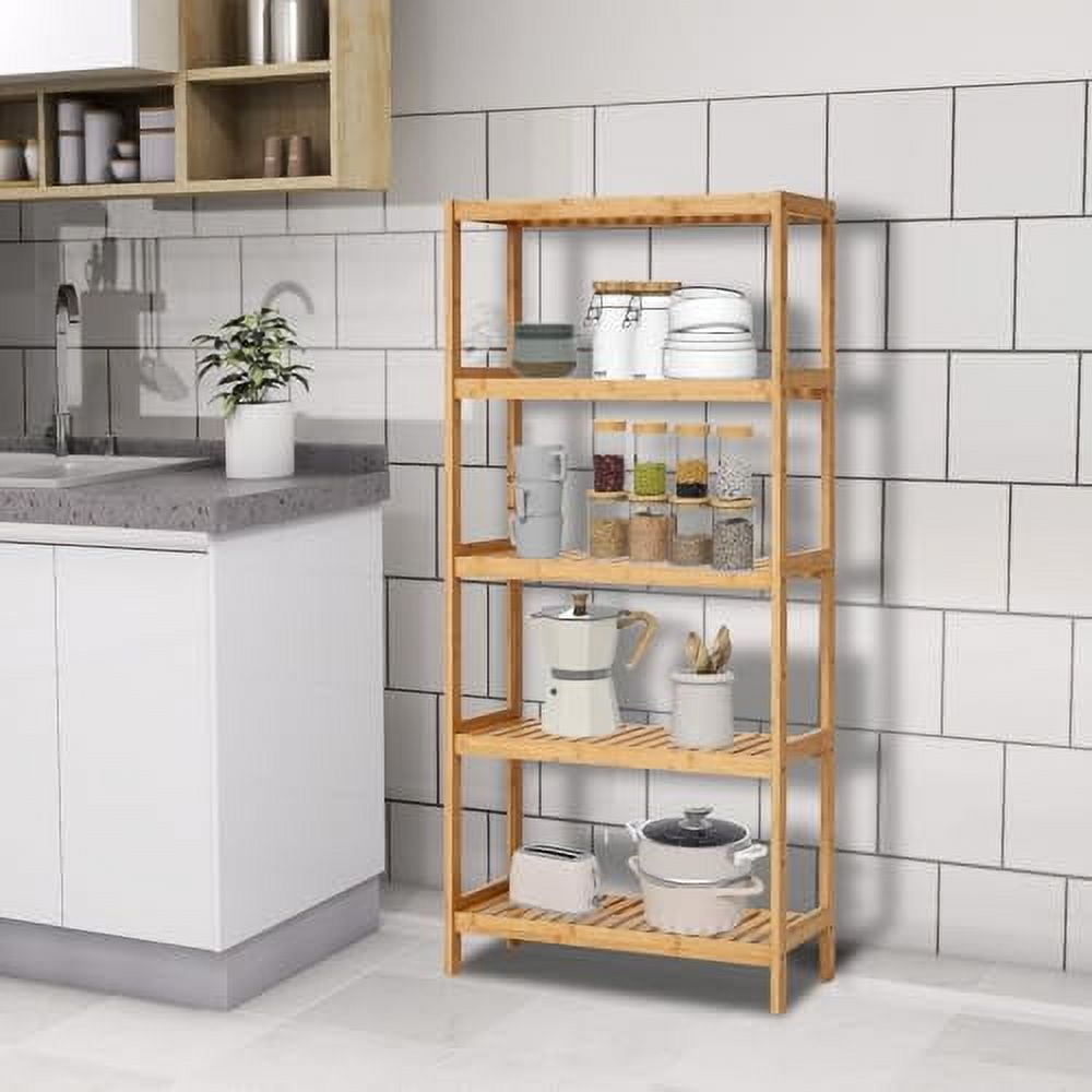 5 Tier Bamboo Shelf - Bamboo Utility Flower Plant Stand Rack Storage ...