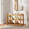 thumbnail image 1 of 5-Tier Bamboo Shoe Rack, Yellow Natural Wood Floor Standing Organizer with Side Guards | Multi-Layer Storage Shelf for Entryway, Dorm & Small Space Yellow, 1 of 6