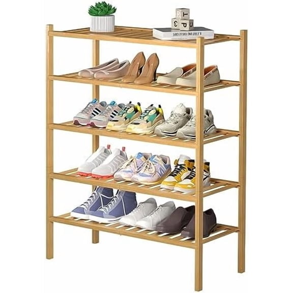 5 Tier Bamboo Shoe Rack for Closet Free Standing Wood Shoe Shelf for Entryway Small Space Stackable 27"x11"x33" (Natural)