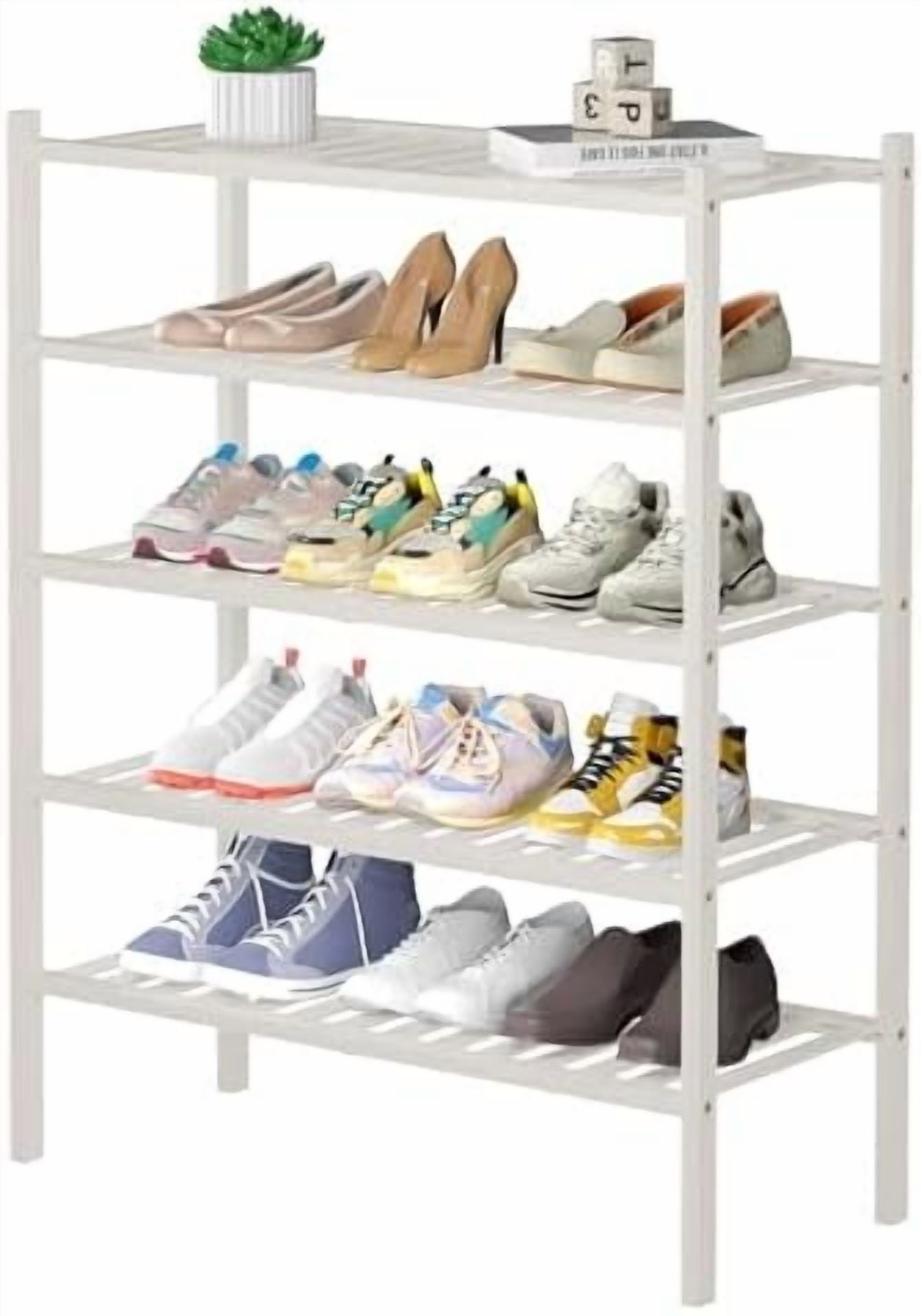 5 Tier Bamboo Shoe Rack for Closet Free Standing Wood Shoe Shelf for ...