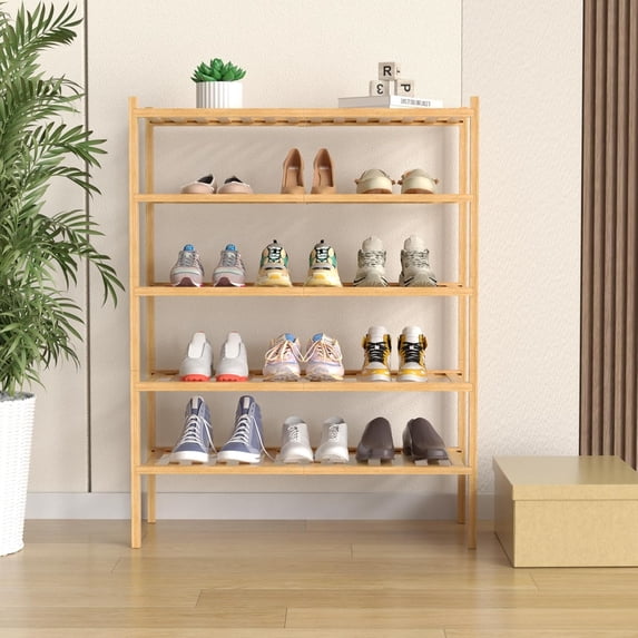 Free Standing Wardrobe Racks 5 Tier Bamboo Shoe Rack for Closet, Free Standing Wood Shoe Shelf for ...