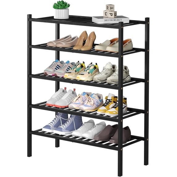 Shoe Rack Word 5 Tier Bamboo Shoe Rack for Closet, Freestanding Wood Shoe Shelf for ...