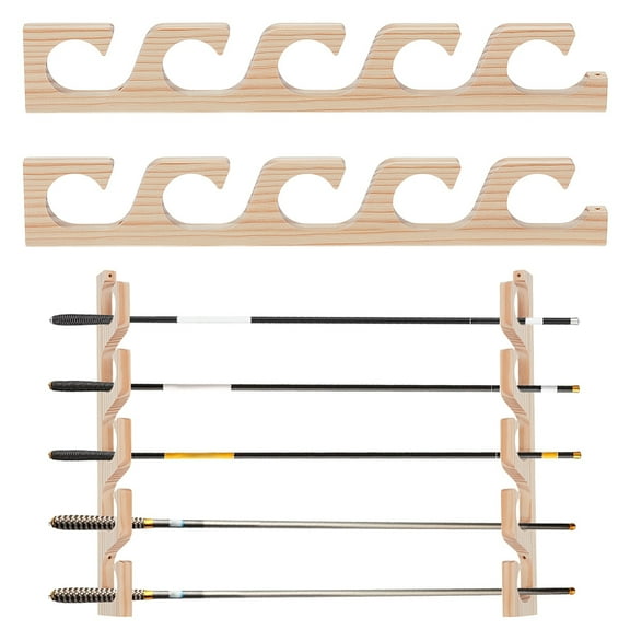 5-Tier Bamboo Wall Mounted Fishing Rod Holder Stands with Iron Screws and Plastic Plugs White 400x60x15mm