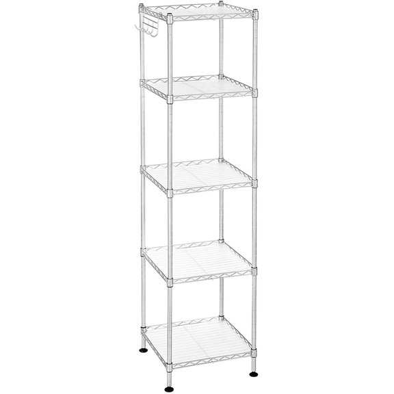 5-Tier Bathroom Shelf, Storage Rack for Small Space, with 5 PP Shelf Liners, Removable Hook, Extendable Design