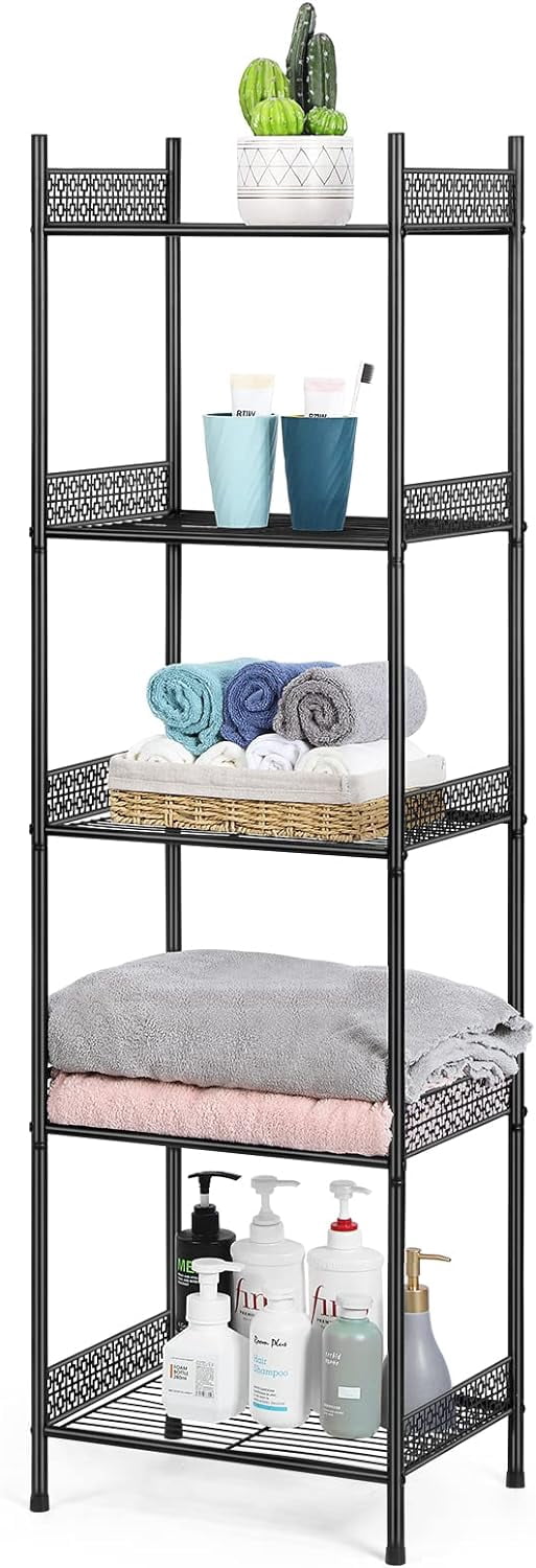 5-Tier Bathroom Storage Shelf, Heavy Duty Wire Shelving Unit Free ...
