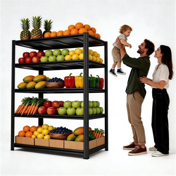 5 Tier Black Adjustable Heavy Duty Storage Rack, 12"x36"x72" Steel Shelving Unit for Garage Kitchen Office and Commercial Storage