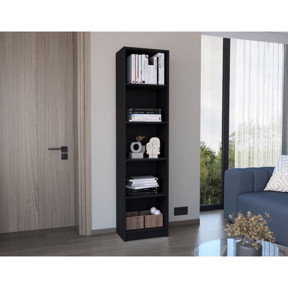 5-Tier Black Bookcase for Space-Saving Display / Can Be Used in Office or Home