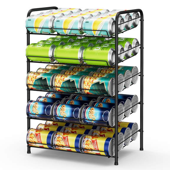 Heavy-Duty Can Organizer - 5-Tier Black Wire Rack - For Canned Food & Jars - Space-Saving Pantry, Cabinet, Countertop Storage Shelf