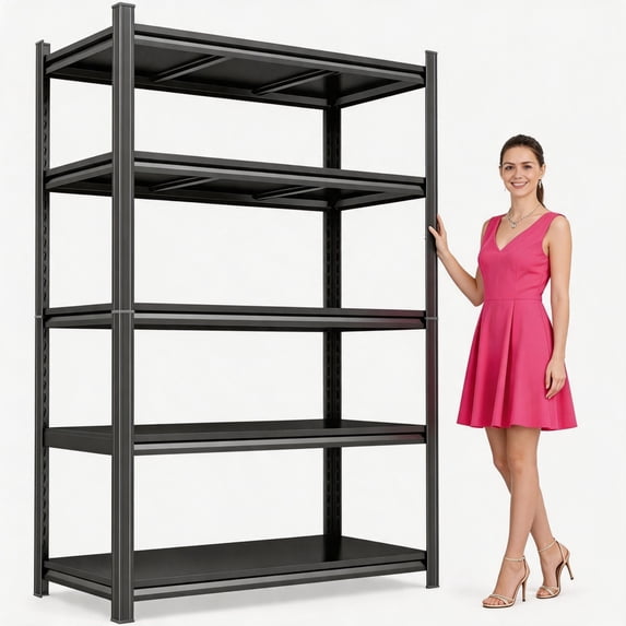 5 Tier Black Home Storage Shelf, 72"H Garage Shelves, 40"W Industrial Metal Shelving, 16"D Adjustable Heavy Duty Rack, 3000LBS Steel Shelves for Bedroom Garage Factory & Commercial Warehouse