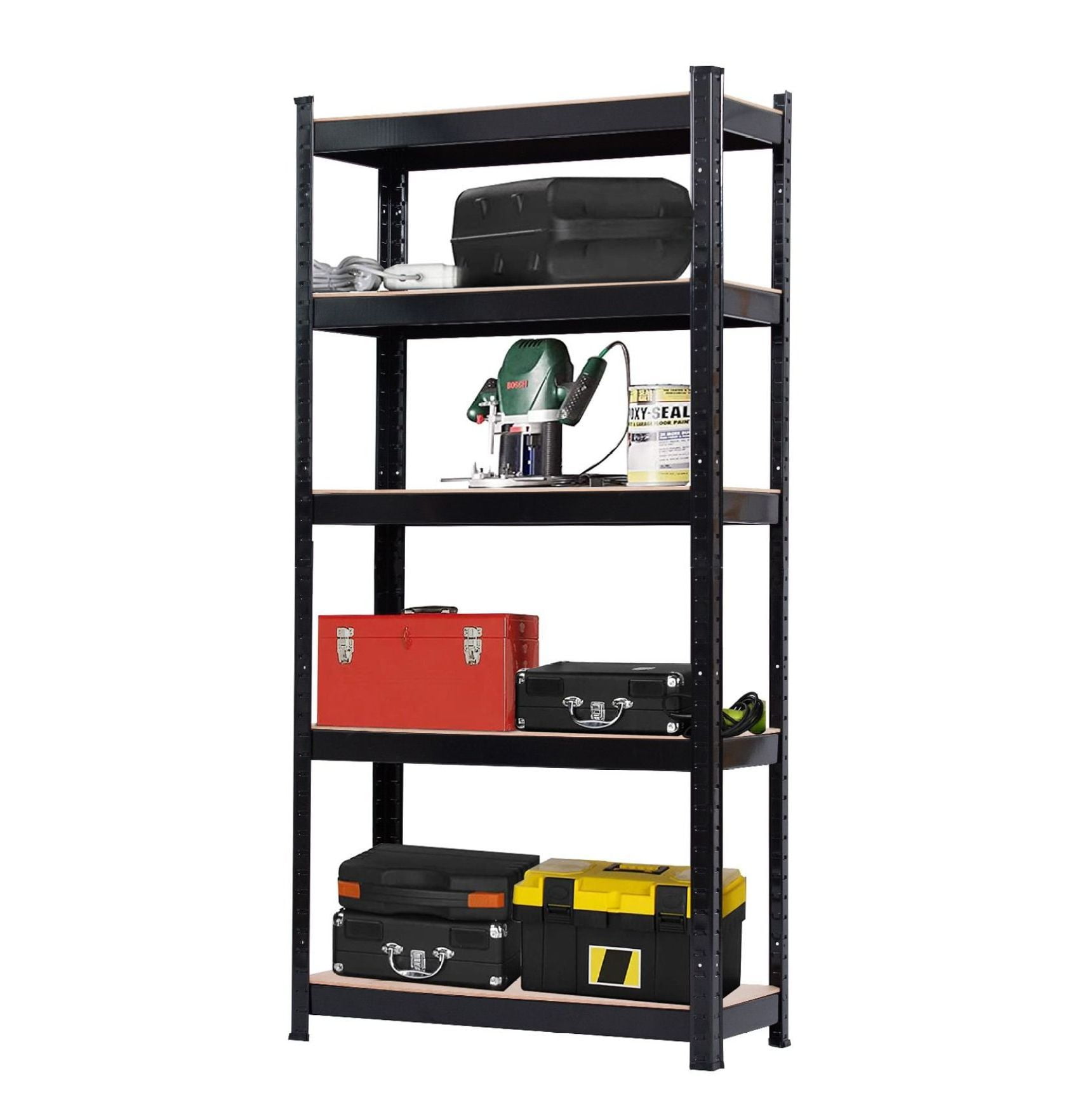 Metal Table With Storage Rack 5-Tier Black Metal Storage Rack with MDF Boards, 150x70x30cm Heavy Duty ...