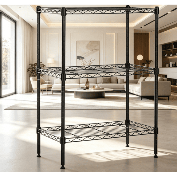 5-Tier Black Rustproof Steel Storage Tower with Adjustable Shelves, Holds 150 lbs Each Layer, 16×16×54 Inch Heavy Duty Organizer Rack Perfect for Garage Storage
