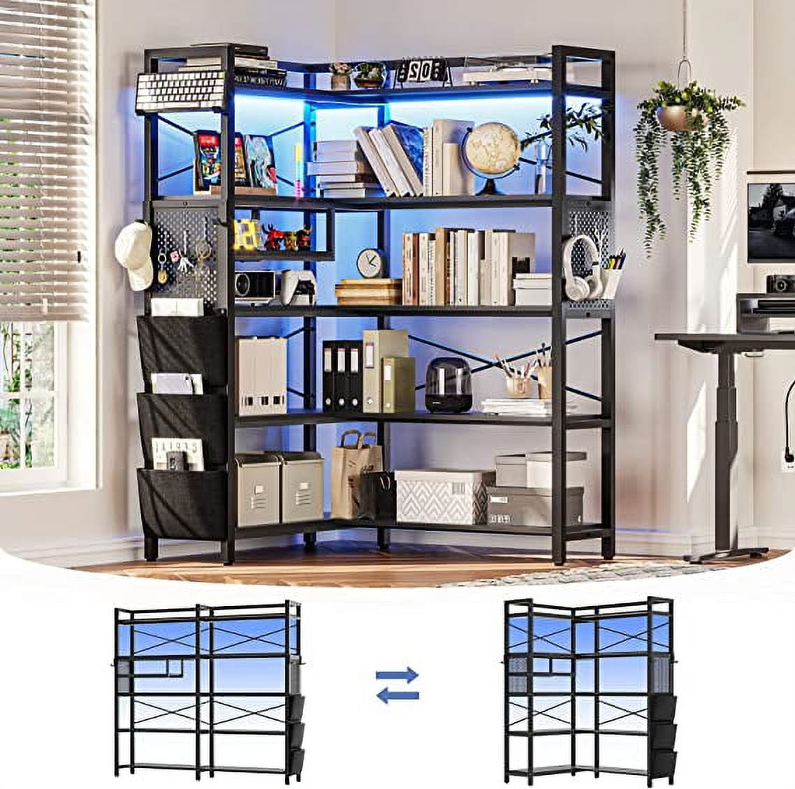 5Tier Black Storage Rack,Reversible 70.8" W Storage Shelves or Corner