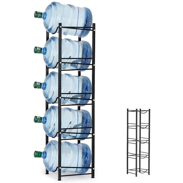 5 Tier Black Water Cooler Jug Rack, 5 Gallon Water Jug Holder Heavy ...