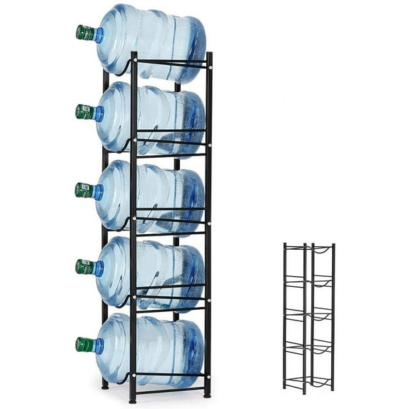 5 Tier Black Water Cooler Jug Rack, 5 Gallon Water Jug Holder Heavy Duty Storage Rack