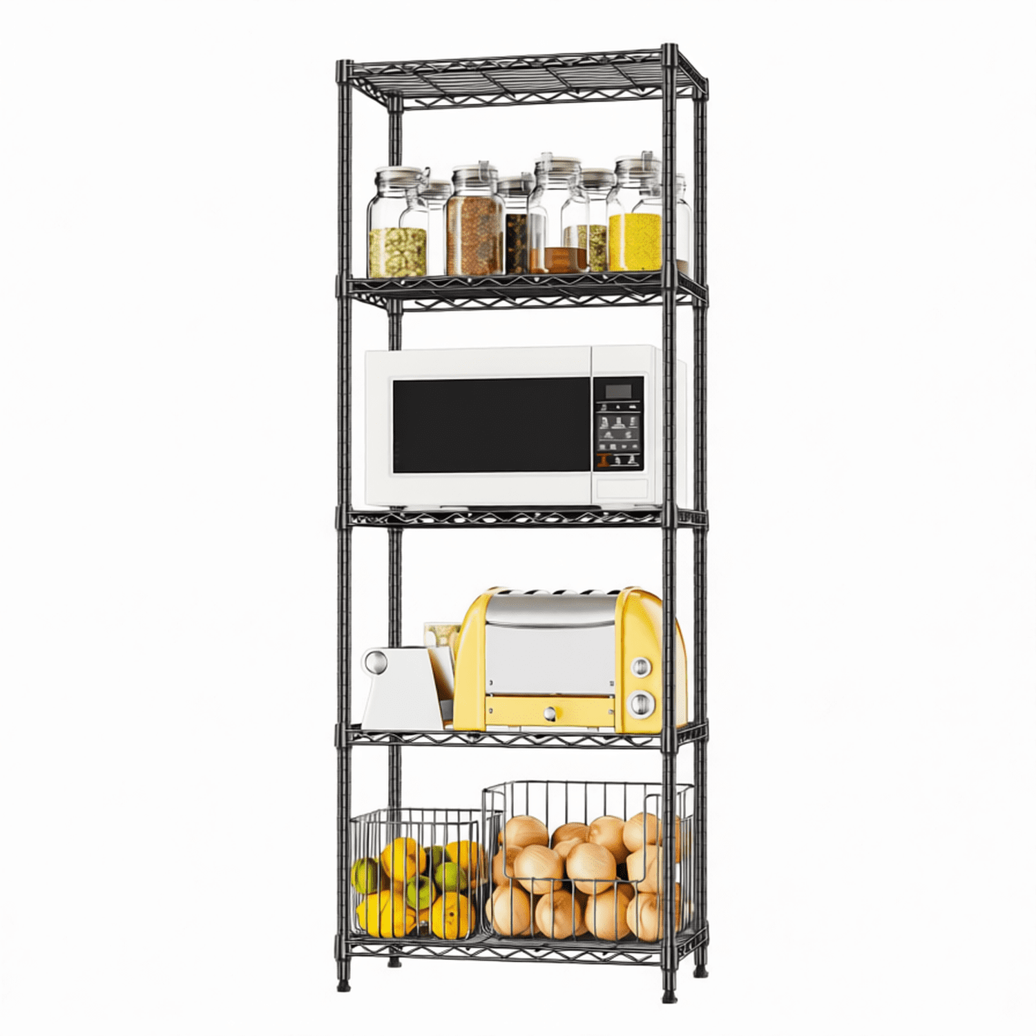 Apparel Wire Racks 5 Tier Black Wire Shelving Unit, 24 Inch Wide Metal Pantry Storage Rack ...