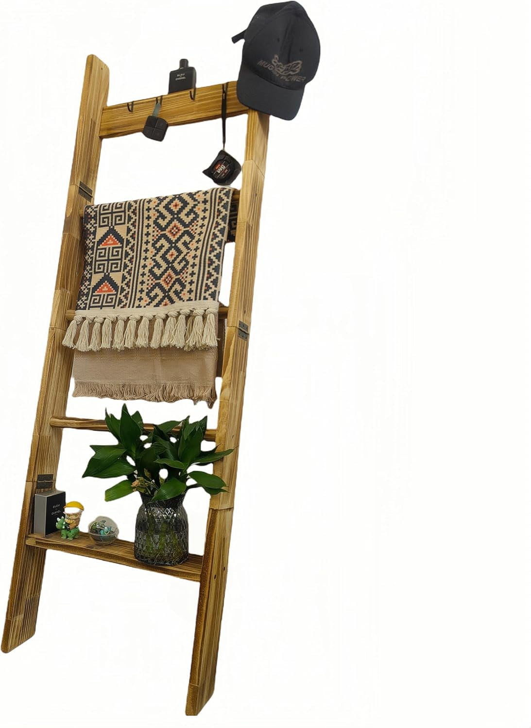 5 Tier Blanket Ladder Wooden 5.3Ft 63 Blanket Ladder Shelf Quilt Towel Holder Rack Decorative Ladder For Blankets Clothe Leaning Ladder Rack For Furniture Living Room Bedroom Bathroom Home Deco Walmar...