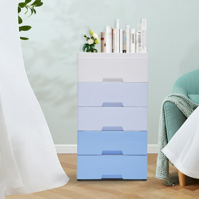 Mkyiongou 5 Tier Blue 5 Drawers Dresser Drawer Storage Cabinet Sorting Storage Cabinet Closet Organizer Unit for Apartment or Family 17.72 11.81 33.07inch