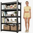 thumbnail image 1 of 5-Tier Book Shelf Metal Shelving Storage Shelves Adjustable 78H Tall Bookshelf Organization and Storage Shelving Unit for Bedroom, Living Room, Home Office, Balcony, Kitchen, 40"W × 16"D, Black, 1 of 2