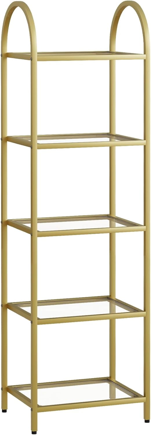 Gold 5-Tier Steel Frame Open Back Bookcase