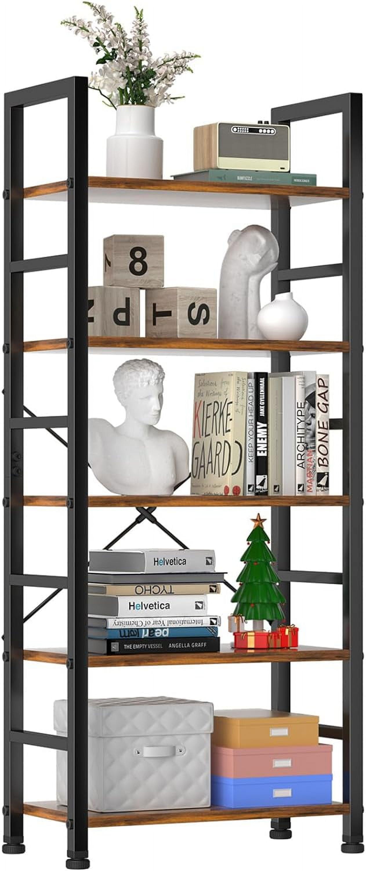 Modern Black Metal 5-Tier Corner Bookshelf