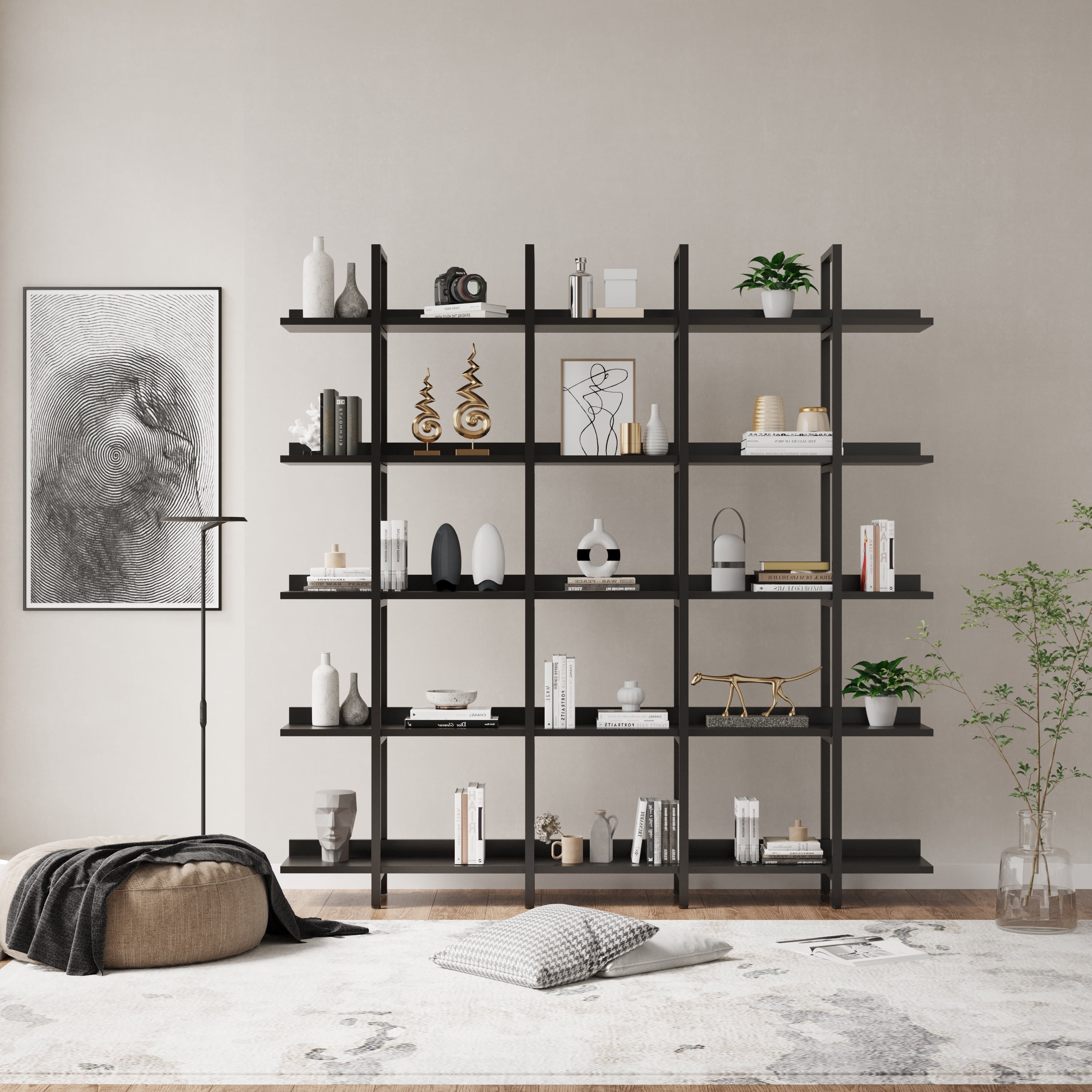 5 Tier Bookcase Home Office Open Bookshelf Black - Walmart.com