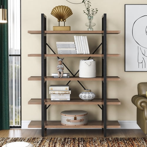 Free-standing Shelving Unit Industrial Style, Freestanding Bookshelves,  Solid Wood Bookcase 