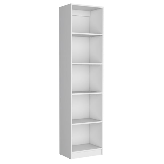 5-Tier Bookcase, White and Slim - Useful for Office Organization