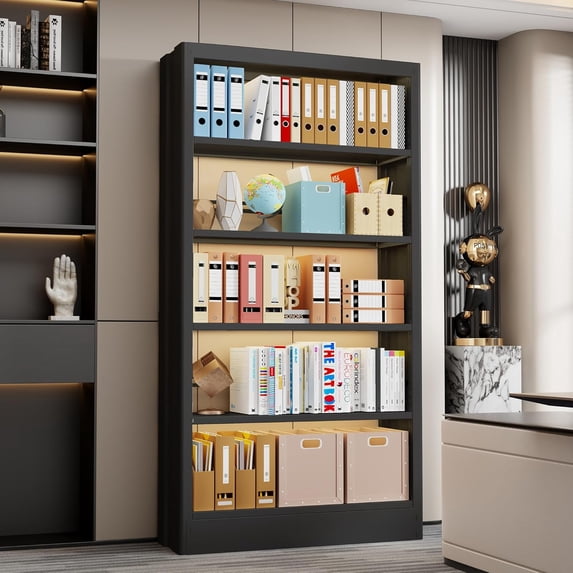 Hanyu 5-Tier Metal Bookcase with Adjustable Shelves & Book Stopper
