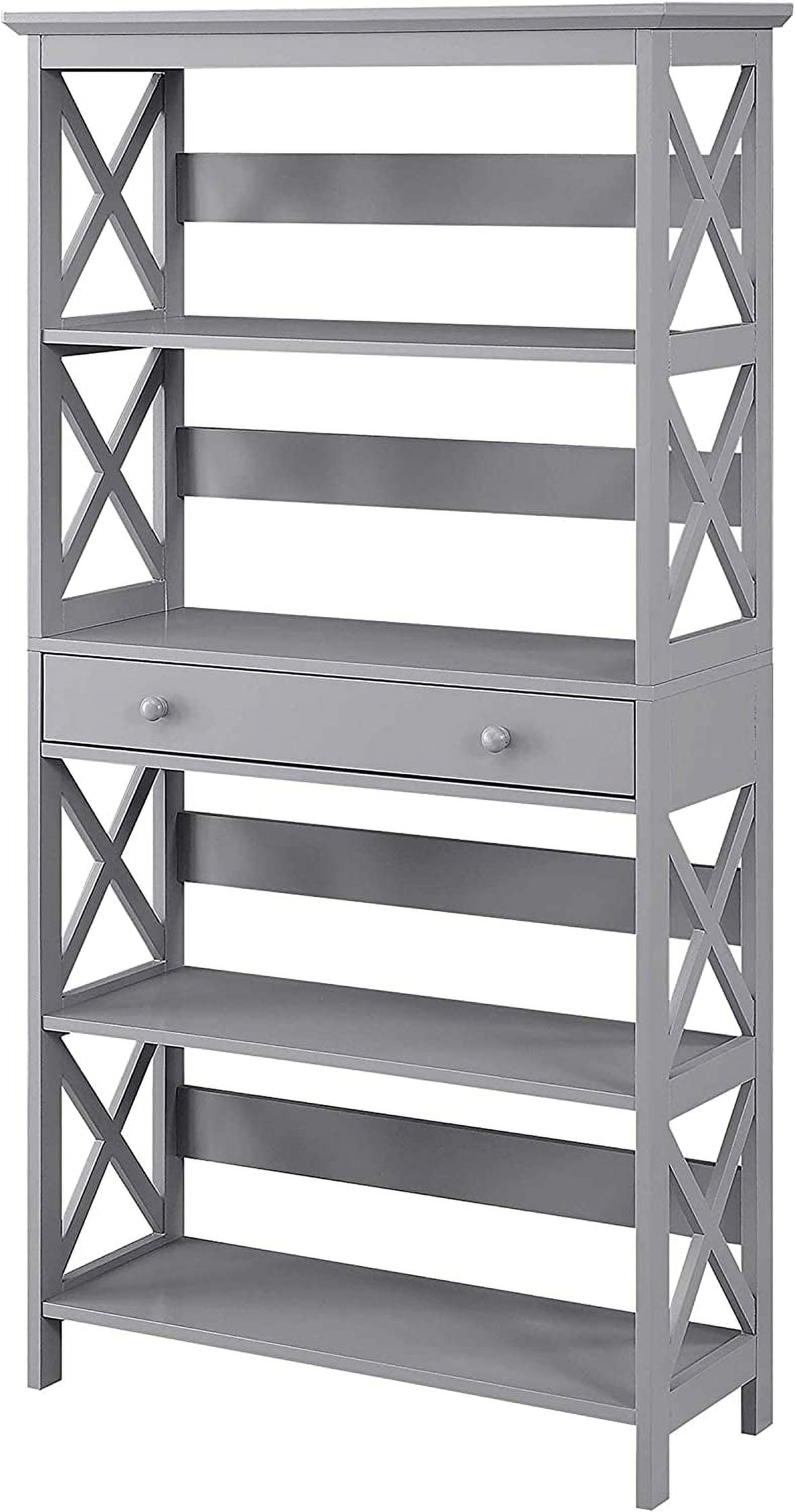 Gray Wood 5-Tier Bookcase with Drawer