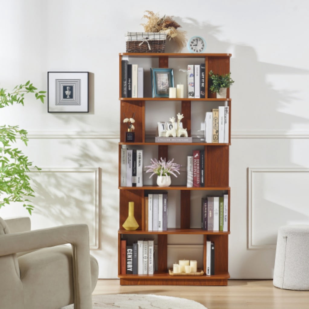 5-Tier Bookshelf, 31.5" Wide Modern Open Bookcase with 30" Shelf Clearance, Free Combination Storage Shelves, MDF Display Rack for Living Room, Bedroom & Home Office, Dark Oak