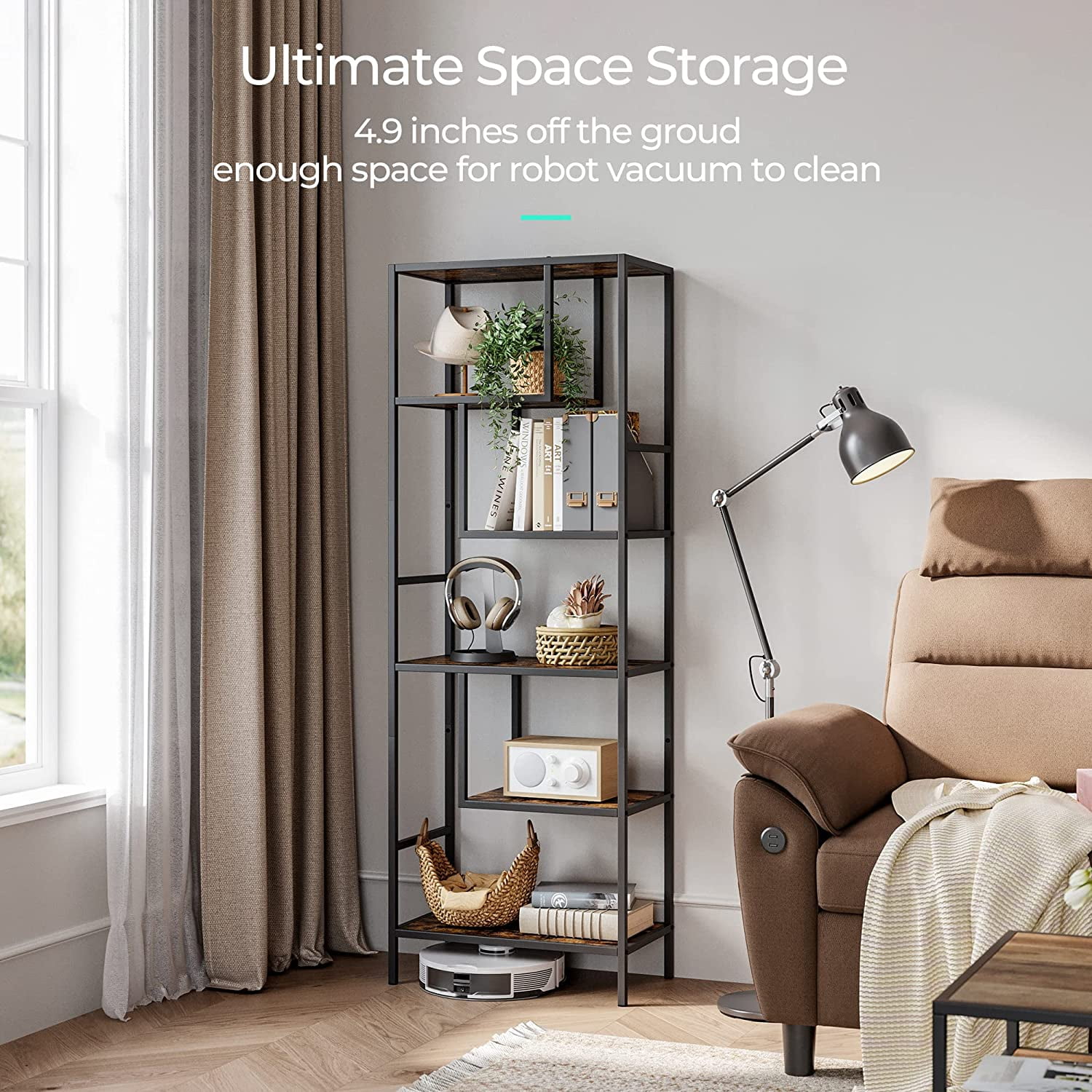 5-Tier Bookshelf, 68 Inches Metal Industrial Bookcase, Display Rack ...