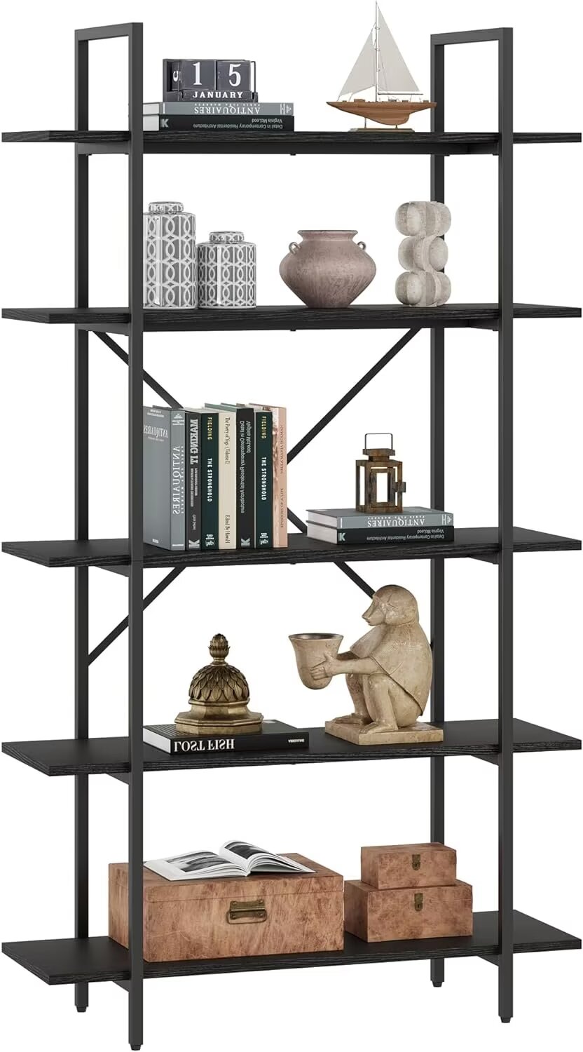 5 Tier Bookshelf, 68” Tall Bookcase, Heavy Duty Industrial Bookcase and