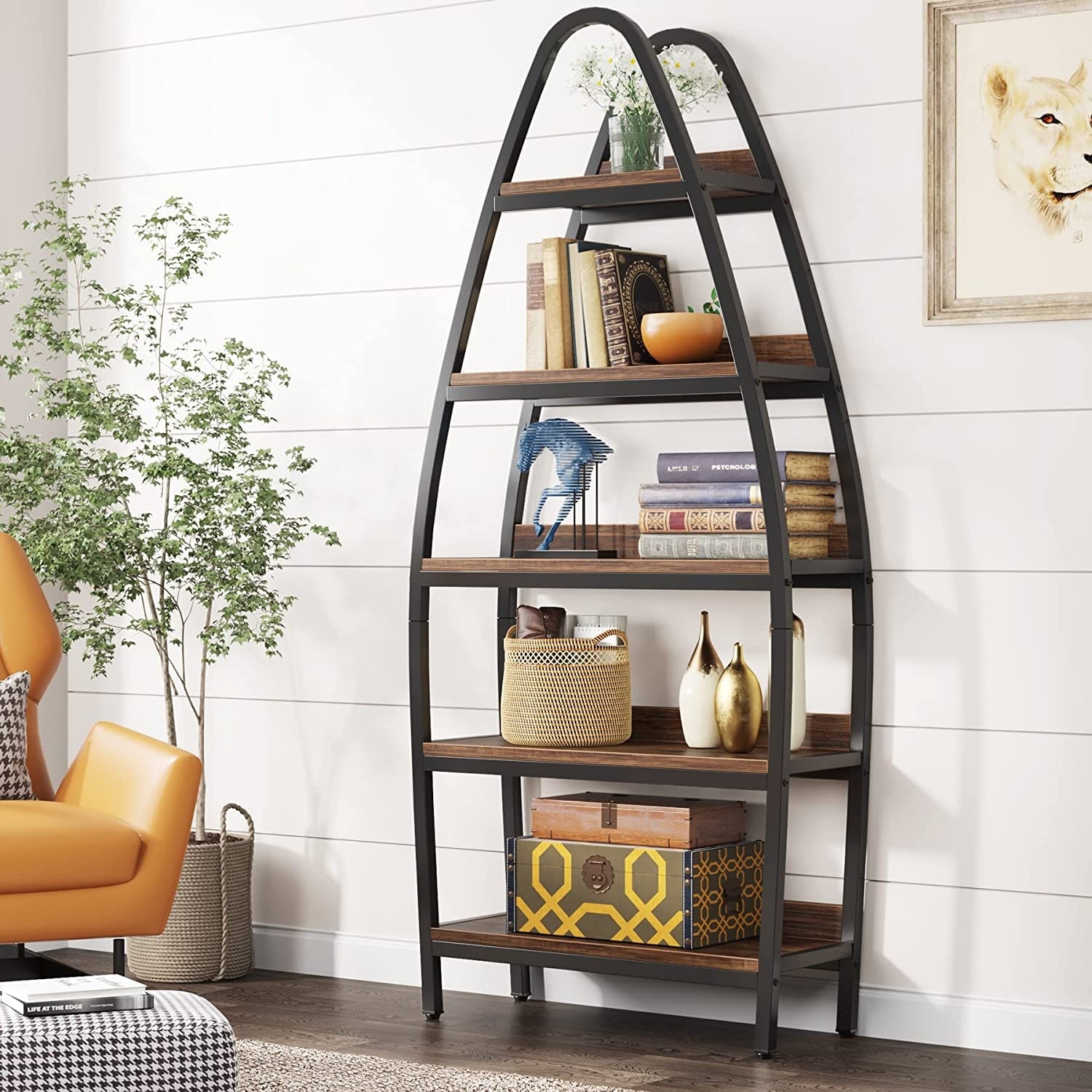 5Tier Bookshelf, 69" Tall Display Shelf for Living Room Bedroom 1 Pc