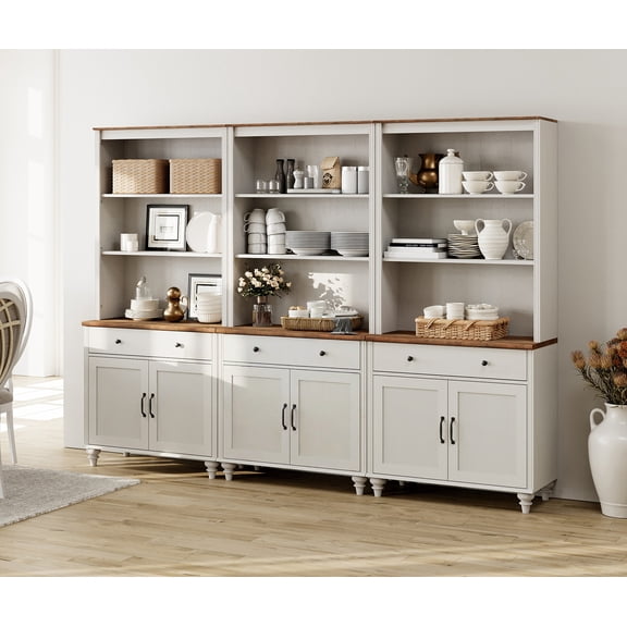 5 Tier Bookshelf 72" Tall Bookcase with Barn Doors, Large Farmhouse Display Book Shelf with 3 Drawers and Storage Cabinet, 3-in-1 Library Wood Bookshelves for Living Room or Kitchen, White
