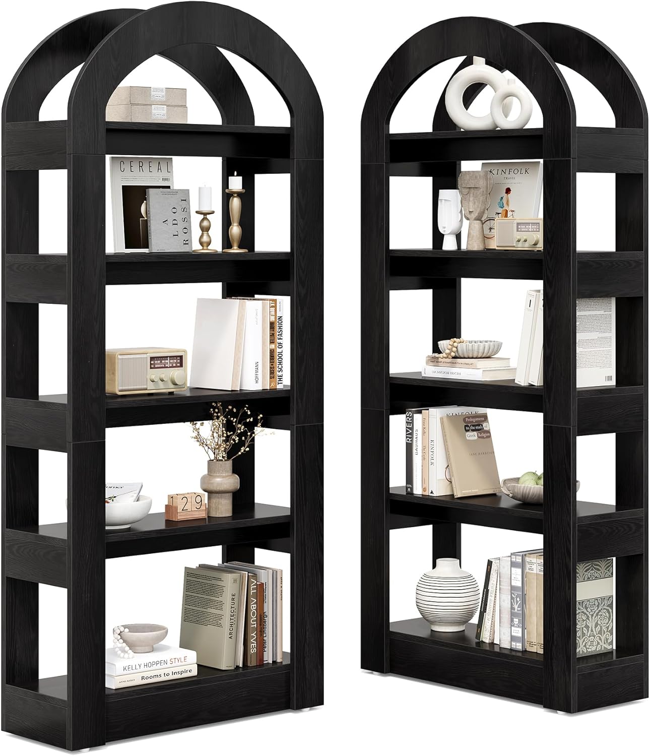 Bookshelf Arch-Shaped Racks Tall Standing Wooden Bookcase Display Shelf ...