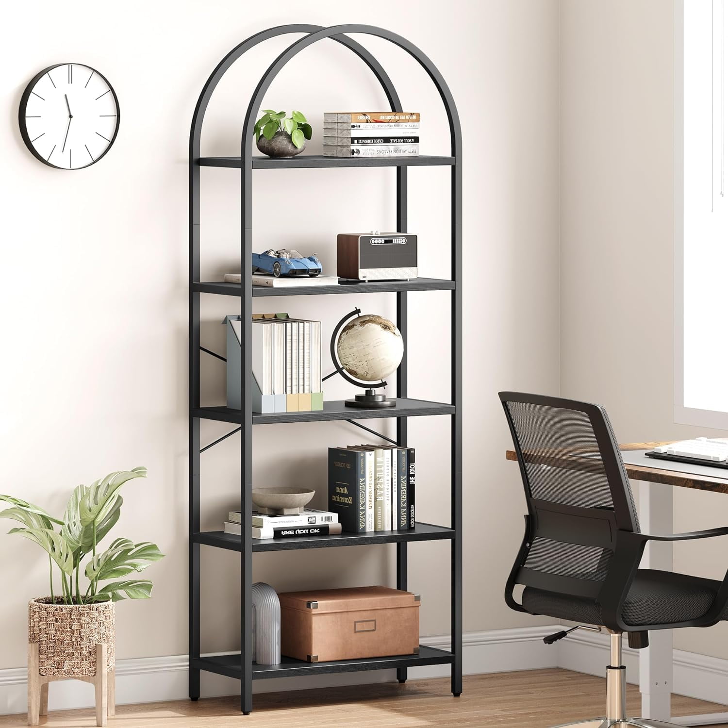 5 Tier Bookshelf Arched Bookcase Standing Bookshelves Tall Display ...