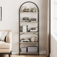 thumbnail image 1 of 5 Tier Bookshelf Arched Display Racks Tall Standing Bookshelves Metal Frame Farmhouse Storage Rack Shelf for Home Office, Black+Gray, 1 of 6