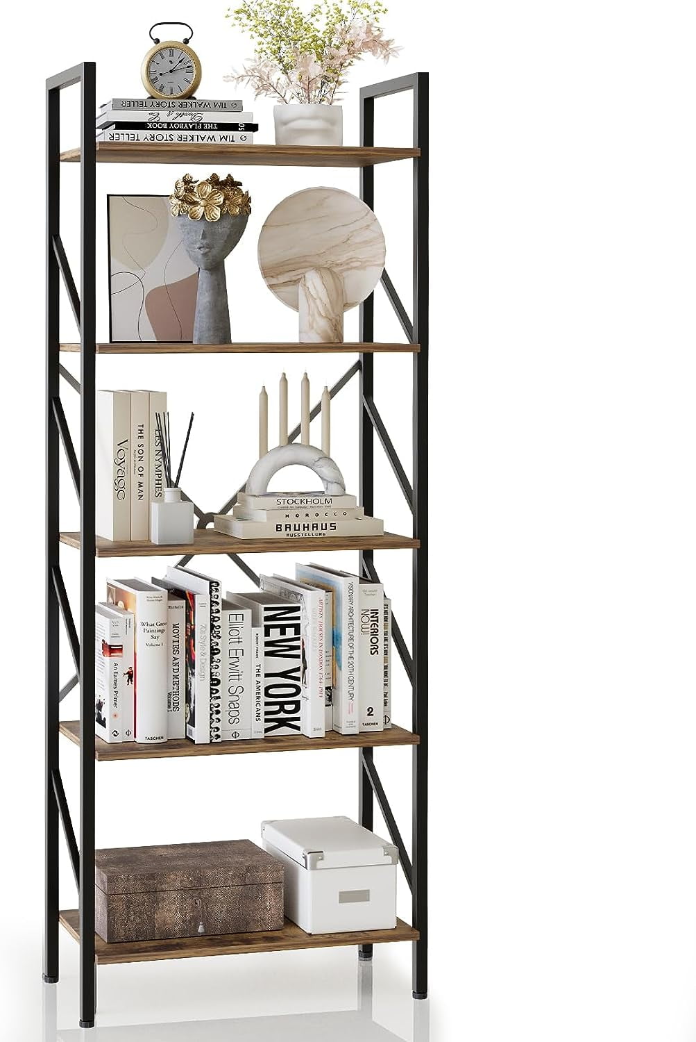 5 Tier Bookshelf Bookcase Wood Tall Bookshelf Open Shelf,Farmhouse ...
