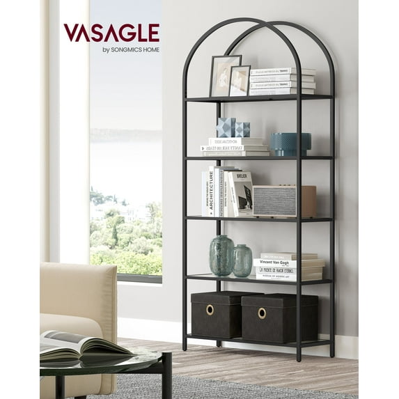 VASAGLE 5-Tier Gold Bookshelf Display Storage Shelf Modern Bookcase with Metal Frame for Bedroom Living Room Black